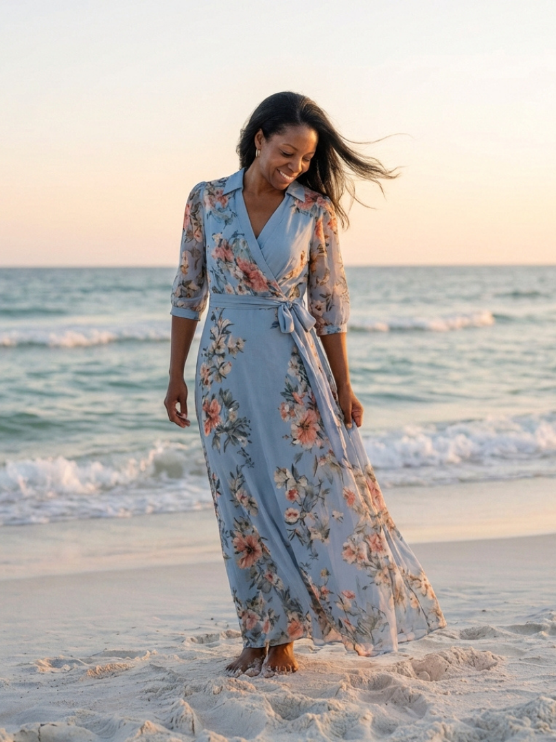 Elowen | Floral V-Neck Wrap Maxi Dress