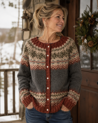 Nelia – Classic Winter Pattern Knitted Cardigan
